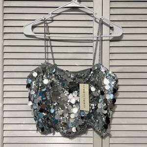 Sequin Crop Top with Rhinestone Straps NWT